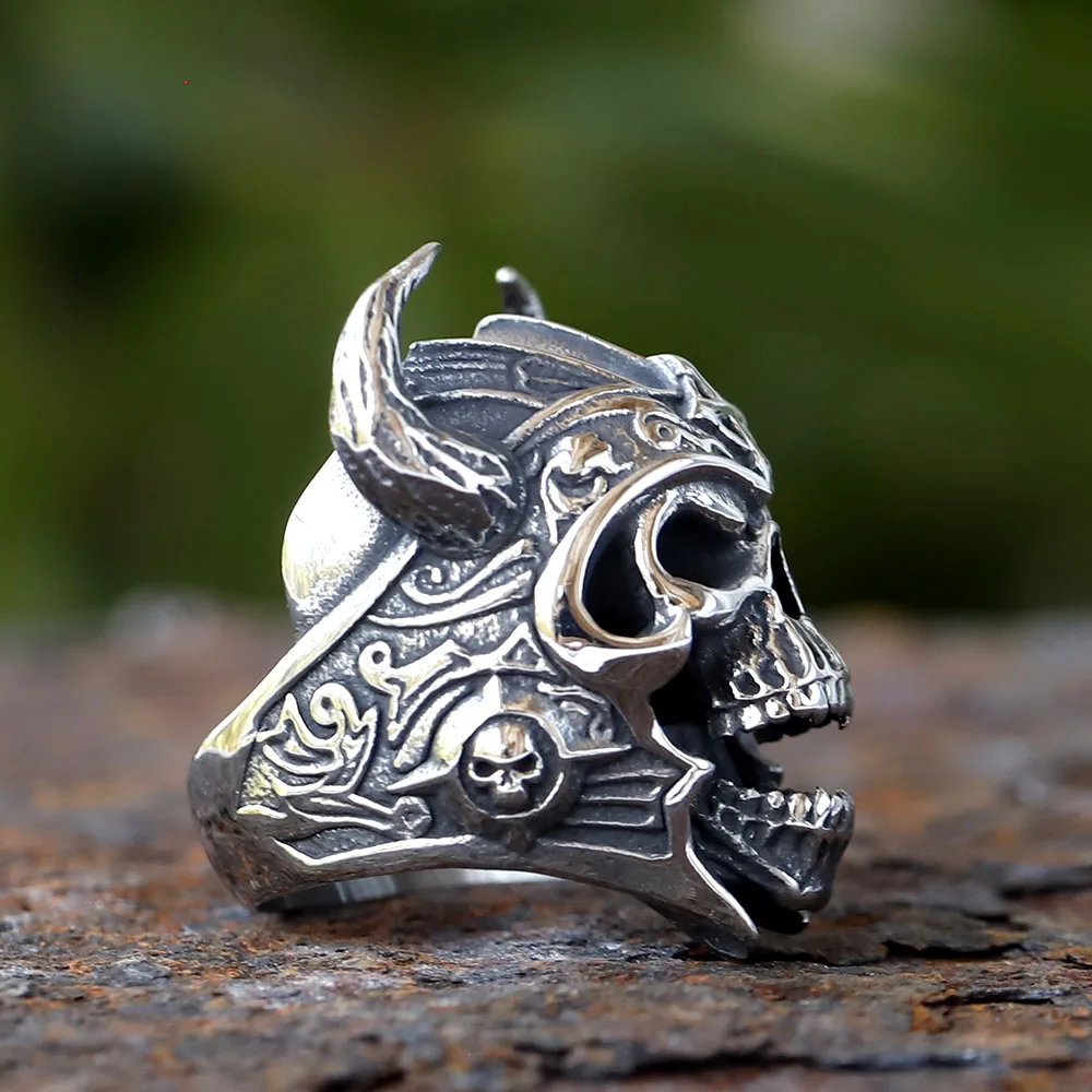 2024 Cool 316L Stainless Steel Viking Warrior Skull Rings Mens Punk Nordic God of War Biker Jewelry Gift for Him