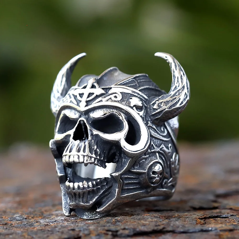 2024 Cool 316L Stainless Steel Viking Warrior Skull Rings Mens Punk Nordic God of War Biker Jewelry Gift for Him