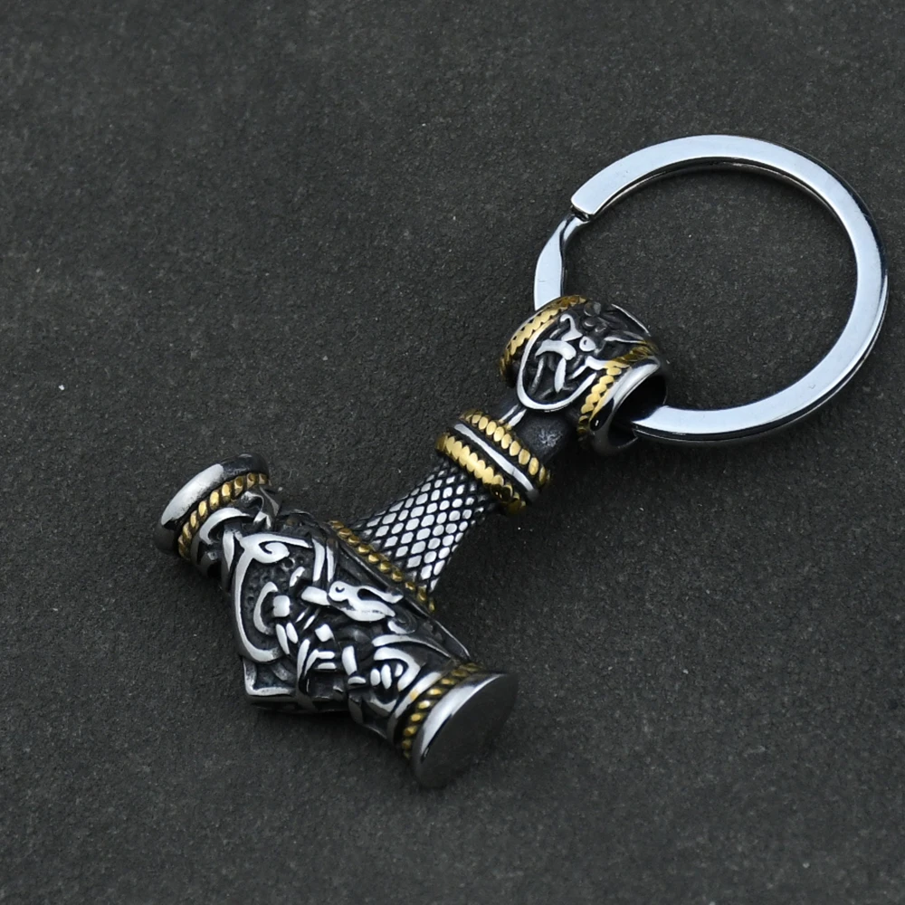 Norse Thor's Hammer Anchor Keychain Men Stainless Steel Viking Keyring Amulet Mjolnir Never Fade Charm Male Jewelry