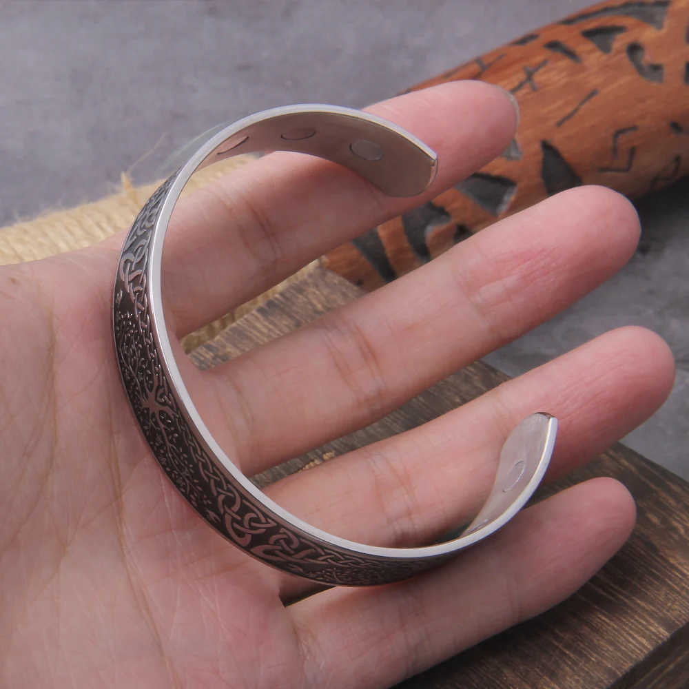 Viking Talisman Health Bracelets Tree Of Life Luck Knot Runes Trinity Magnetic Cuff Bangles Women Men Adjustable Bracelet