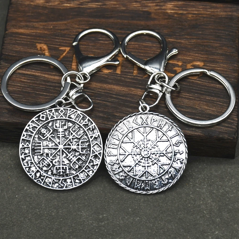 Viking Norse Runes Vegvisir Pendant Keychain For Men Women Magical Staves Compass Keying Amulet Talisman Jewelry