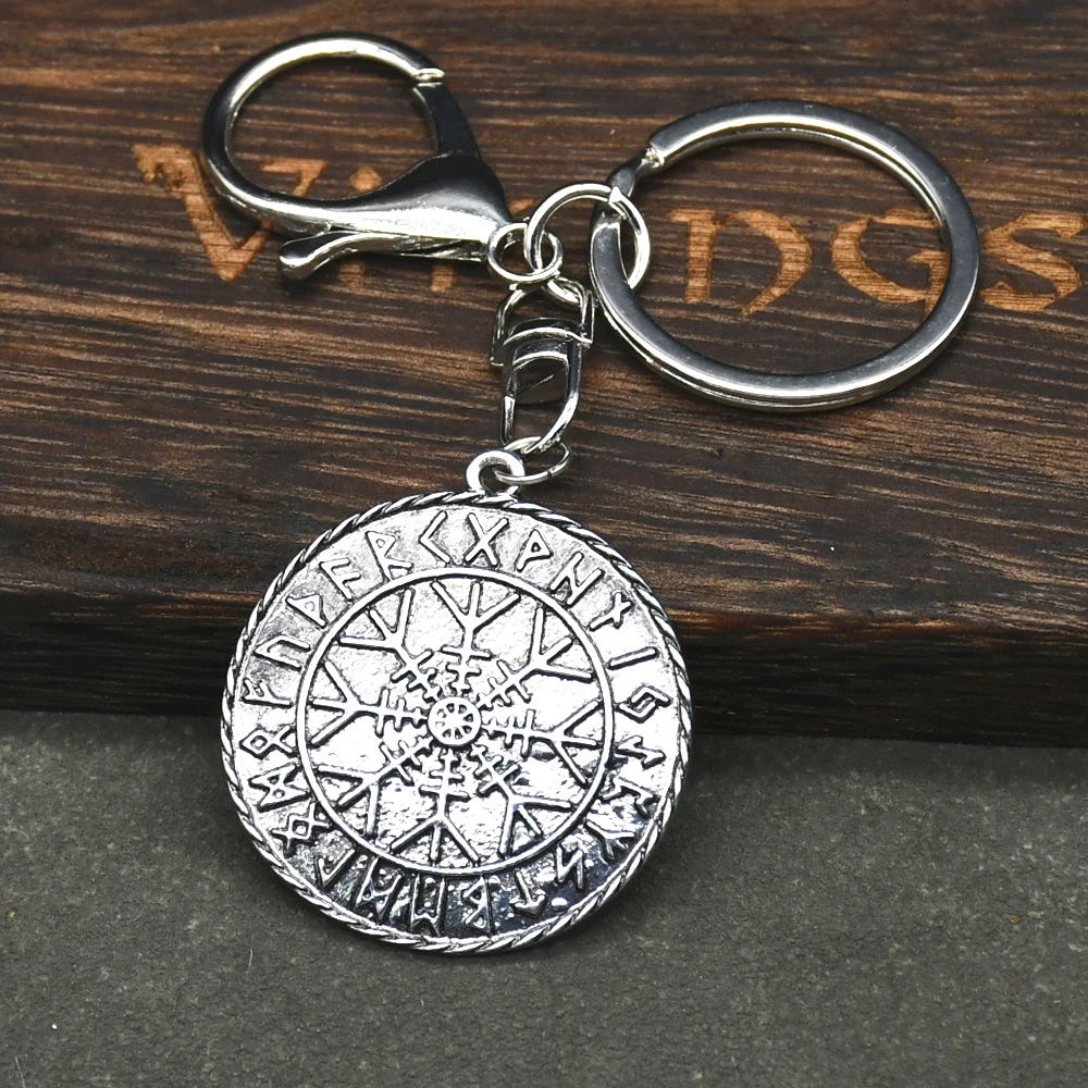 Viking Norse Runes Vegvisir Pendant Keychain For Men Women Magical Staves Compass Keying Amulet Talisman Jewelry