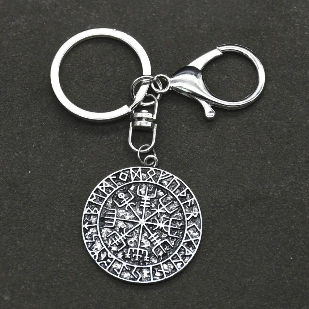 Viking Norse Runes Vegvisir Pendant Keychain For Men Women Magical Staves Compass Keying Amulet Talisman Jewelry