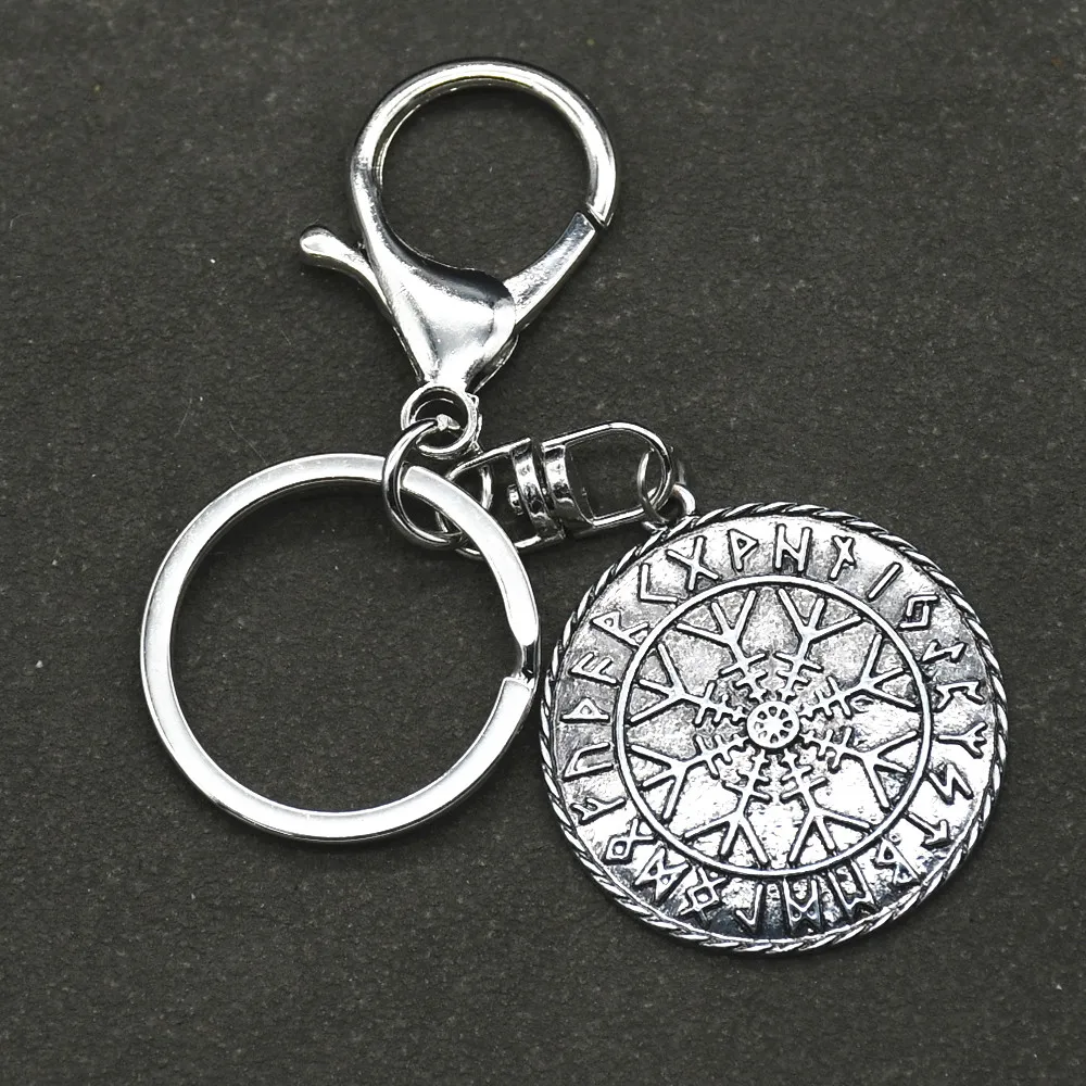 Viking Norse Runes Vegvisir Pendant Keychain For Men Women Magical Staves Compass Keying Amulet Talisman Jewelry