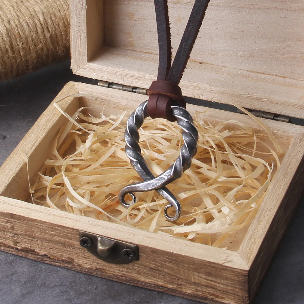 stainless steel Iron Color Viking Odin Rune Pendant Necklace with really leather Chain As Men Gift with wooden box