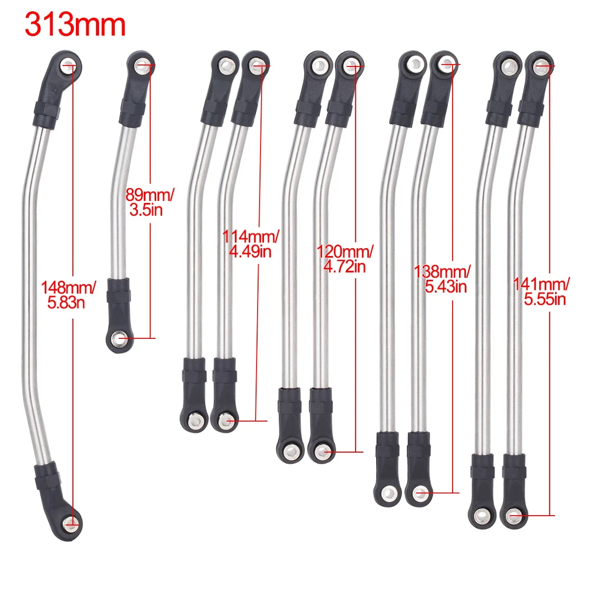 10Pcs 313/324mm Stainless Steel Linkage Chassis Link Rod Set for 1/10 Axial SCX10 II 90046 RC Crawler Upgrade Parts