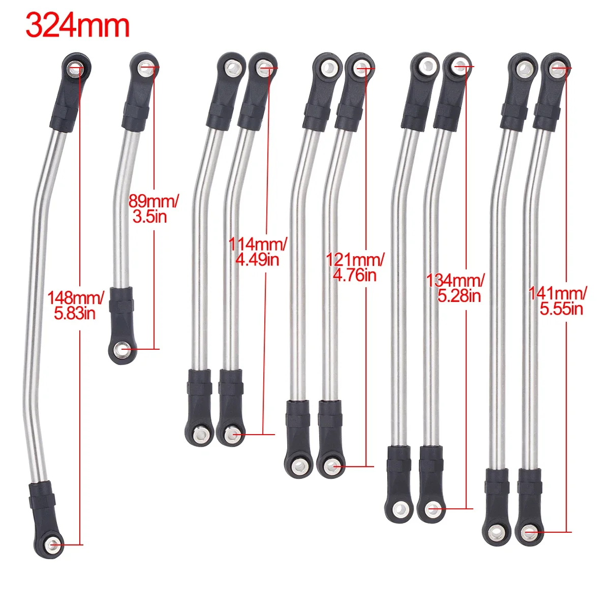 10Pcs 313/324mm Stainless Steel Linkage Chassis Link Rod Set for 1/10 Axial SCX10 II 90046 RC Crawler Upgrade Parts