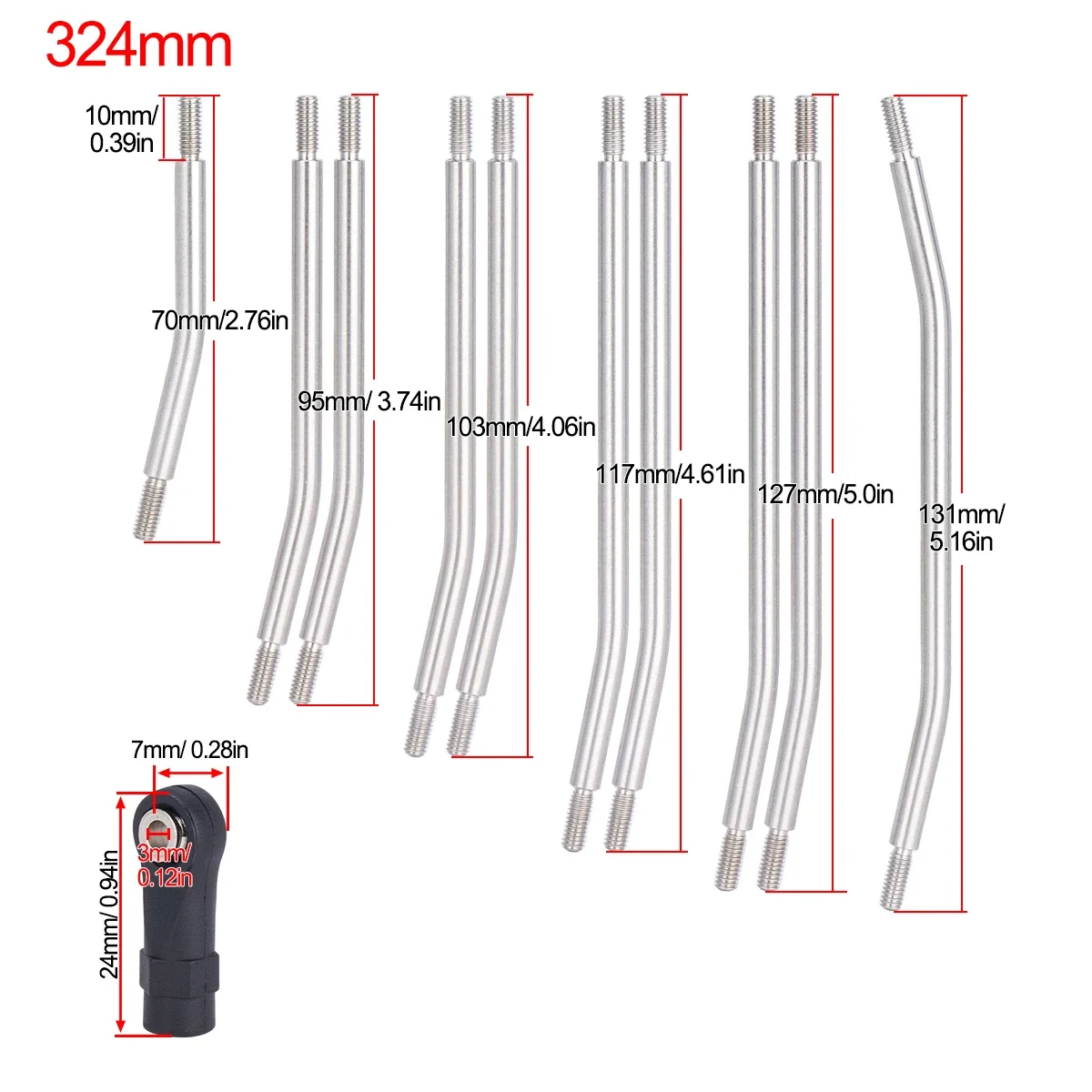 10Pcs 313/324mm Stainless Steel Linkage Chassis Link Rod Set for 1/10 Axial SCX10 II 90046 RC Crawler Upgrade Parts