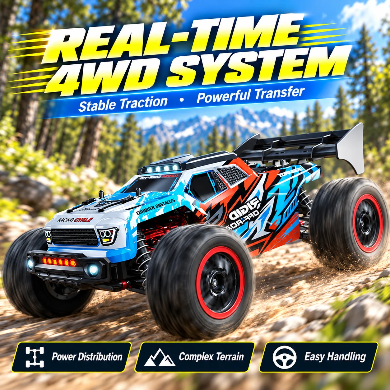ZNLYRION RC Remote Truck High Speed Brushless Full Metal Gear Differential 2.4Ghz 300M Remote Distance LED Headlight Big Foot RC Car For Adult Hobby