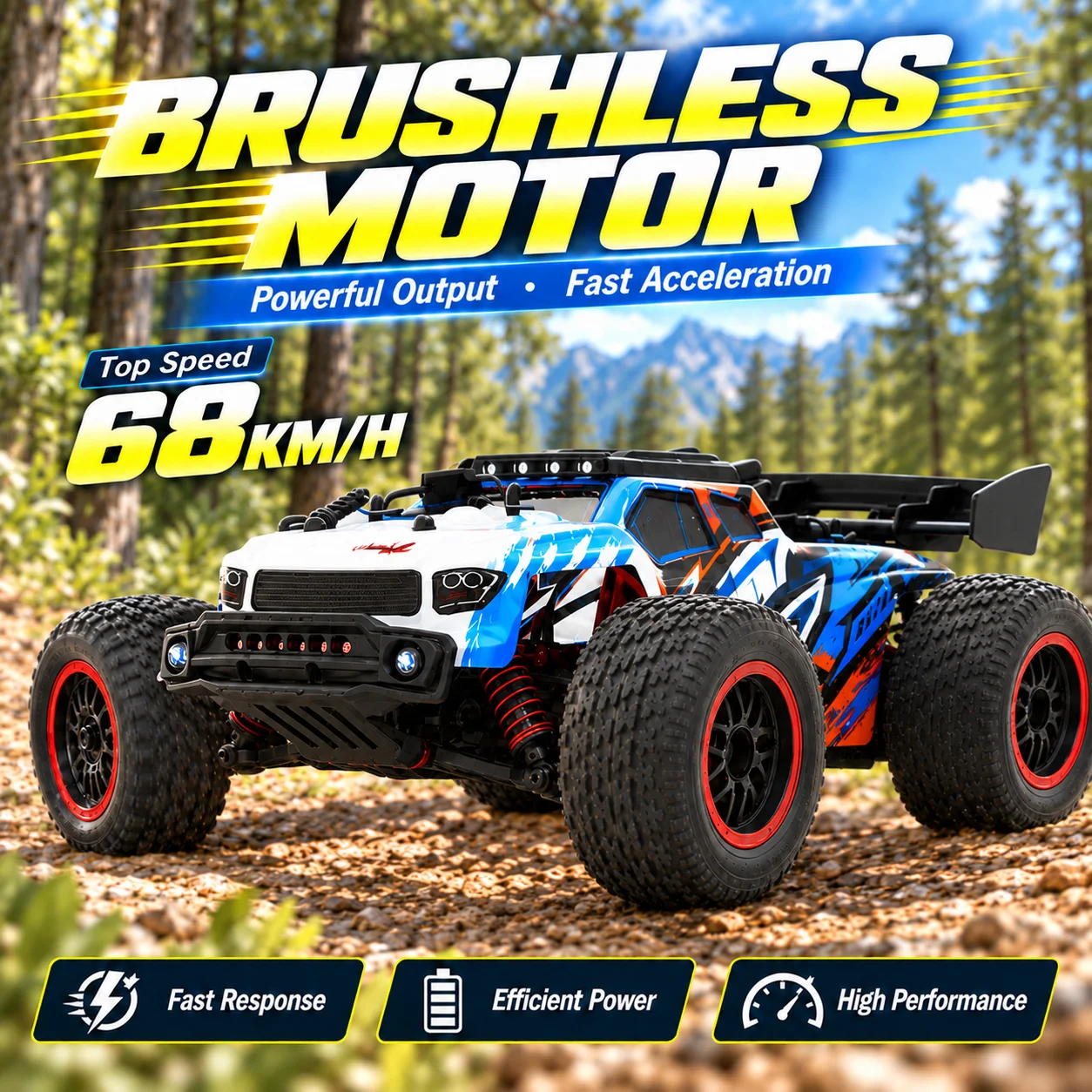 ZNLYRION RC Remote Truck High Speed Brushless Full Metal Gear Differential 2.4Ghz 300M Remote Distance LED Headlight Big Foot RC Car For Adult Hobby