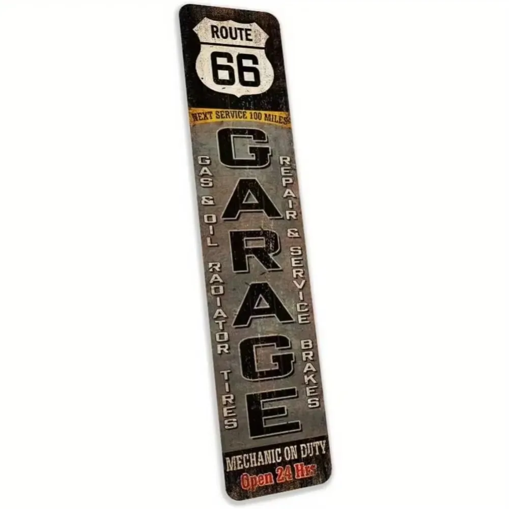 Route 66 Retro Garage Metal Wall Sign, Vintage Route 66 Retro Garage Decor, Sturdy Tin Plaque for Man Cave & Garage