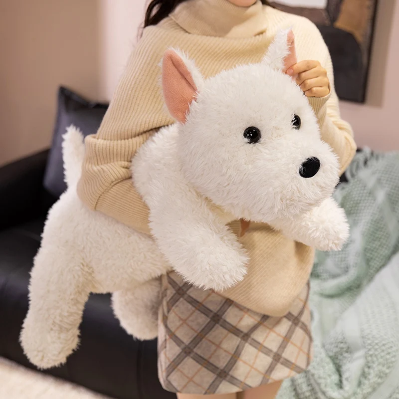 42cm Kawaii Fluffy Hair West Highland Dog White Terrier Plushie Soft Puppy Plush Toy Stuffed Lifelike Animal Appease Doll Pillow