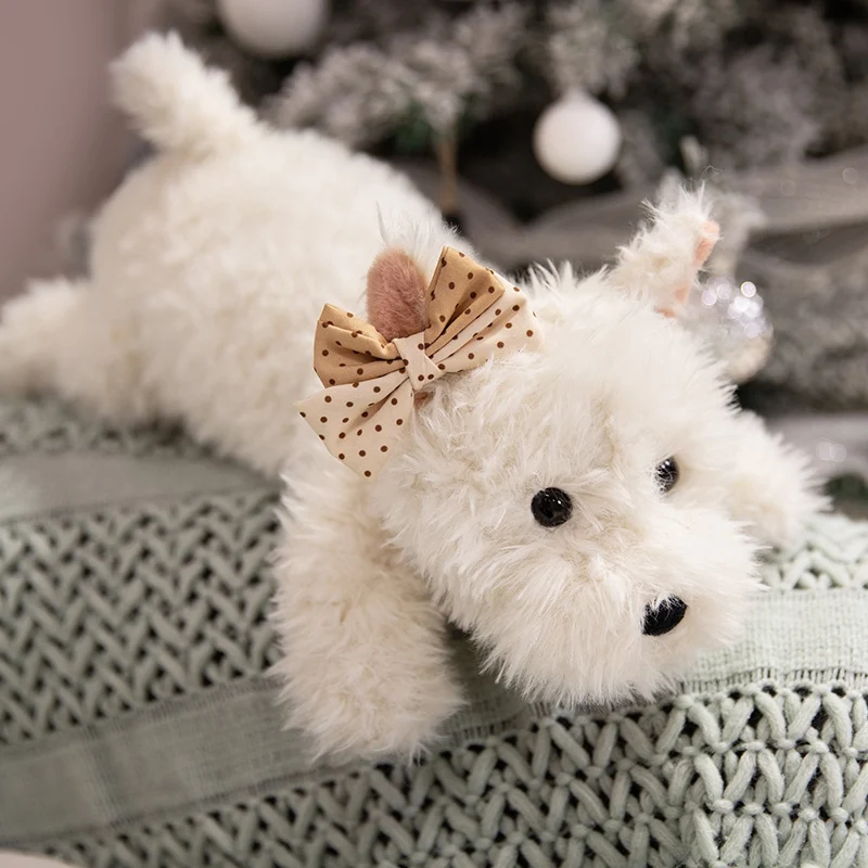 42cm Kawaii Fluffy Hair West Highland Dog White Terrier Plushie Soft Puppy Plush Toy Stuffed Lifelike Animal Appease Doll Pillow
