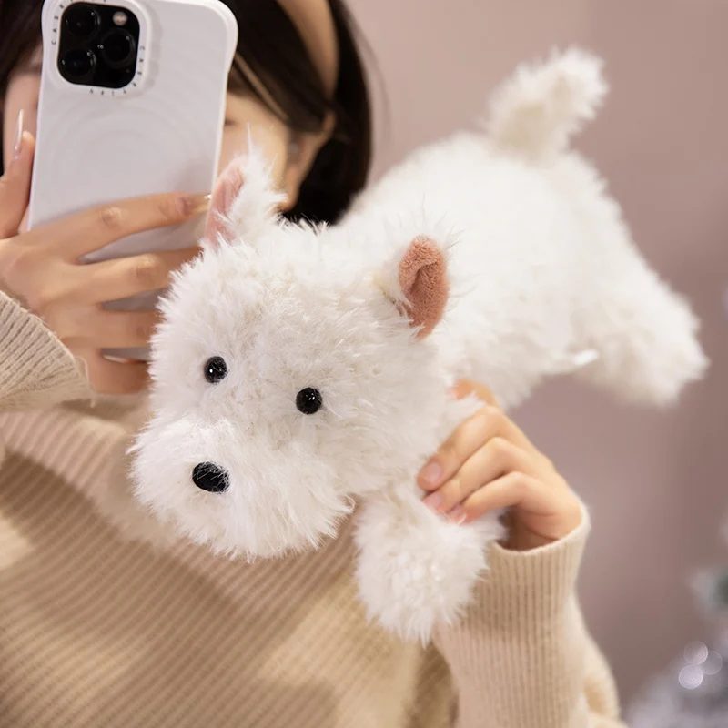 42cm Kawaii Fluffy Hair West Highland Dog White Terrier Plushie Soft Puppy Plush Toy Stuffed Lifelike Animal Appease Doll Pillow