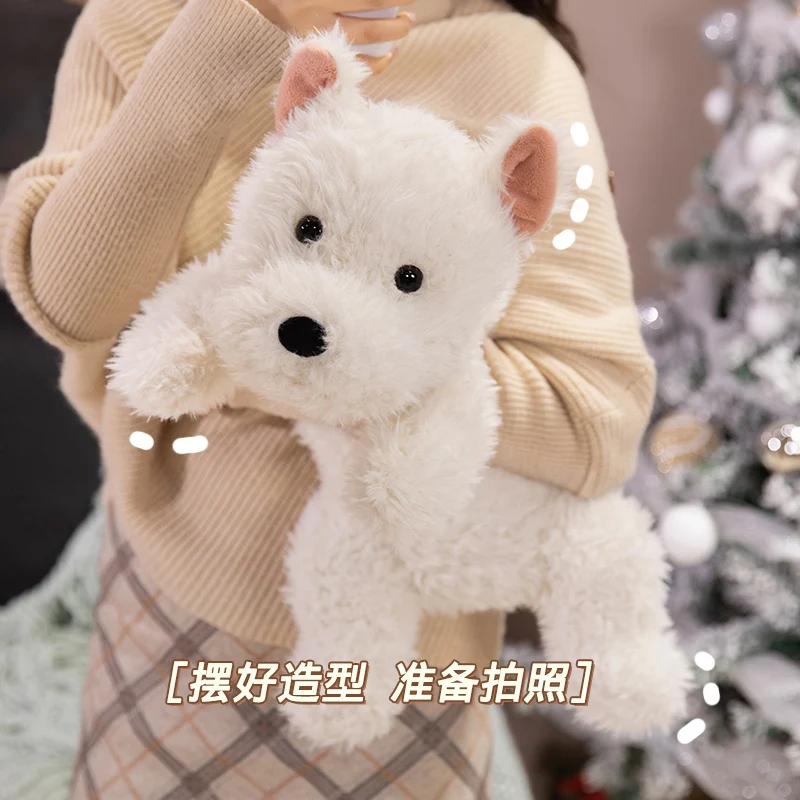 42cm Kawaii Fluffy Hair West Highland Dog White Terrier Plushie Soft Puppy Plush Toy Stuffed Lifelike Animal Appease Doll Pillow