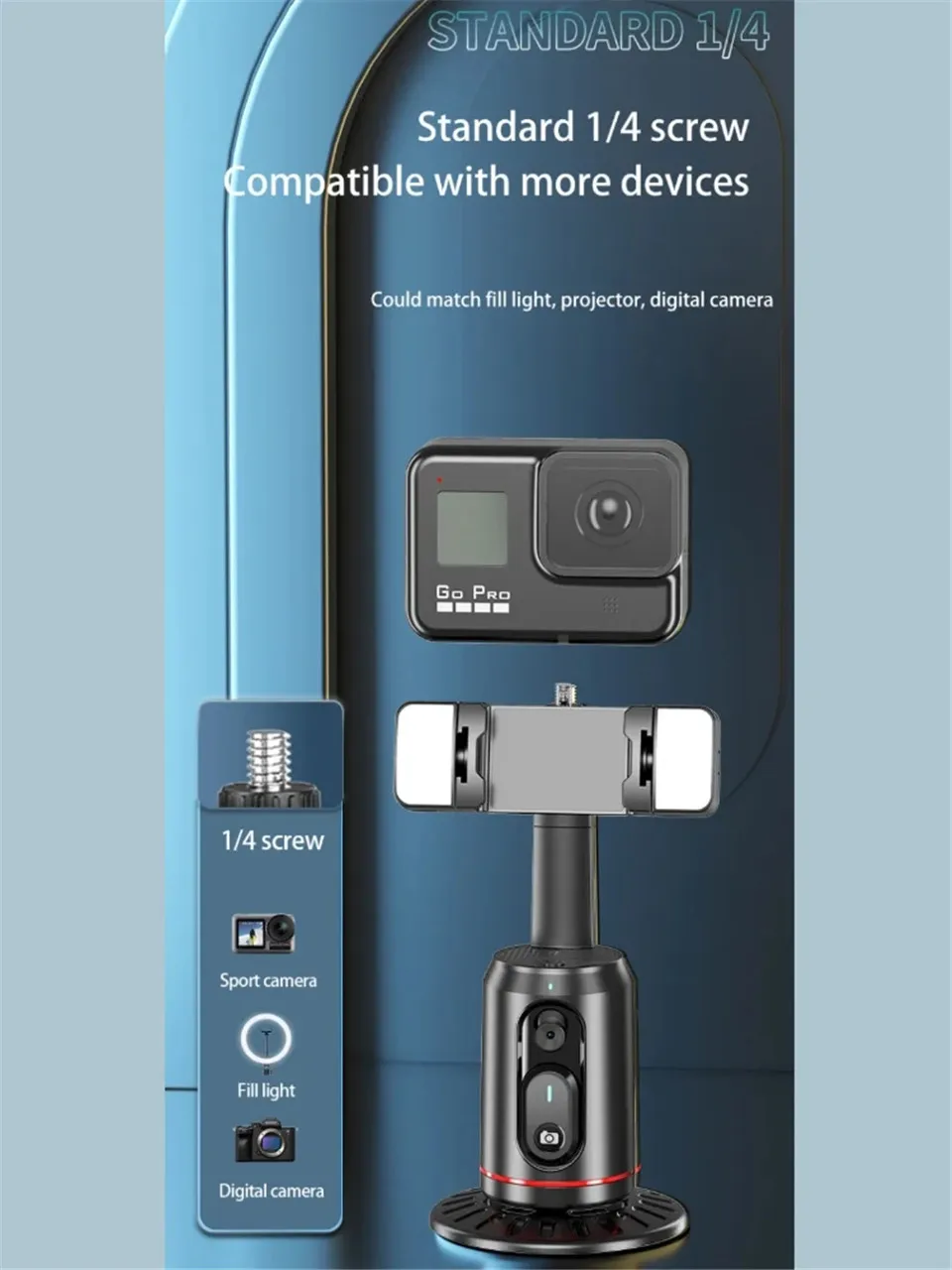 FANGTUOSI 360° Rotation Gimbal Stabilizer Tripod Selfie Stick Desktop Face Tracking With Bluetooth Remote Shutter Light Holder