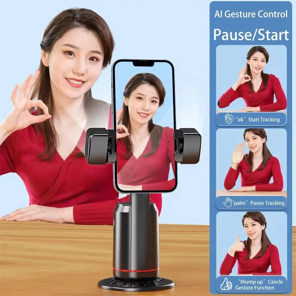 FANGTUOSI 360° Rotation Gimbal Stabilizer Tripod Selfie Stick Desktop Face Tracking With Bluetooth Remote Shutter Light Holder