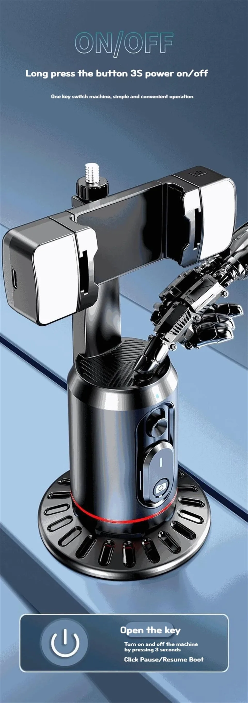 FANGTUOSI 360° Rotation Gimbal Stabilizer Tripod Selfie Stick Desktop Face Tracking With Bluetooth Remote Shutter Light Holder