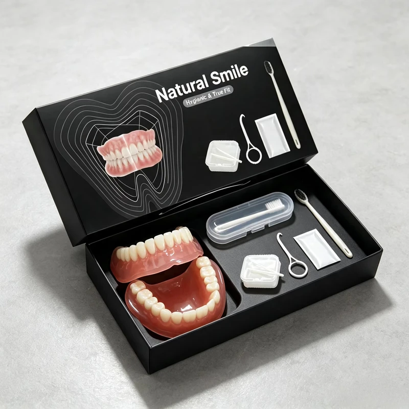 Complete Full Mouth Denture Set With Storage Case Toothbrush Removal Hook-soft Silicone Reline False Teeth For Comfortable Fit