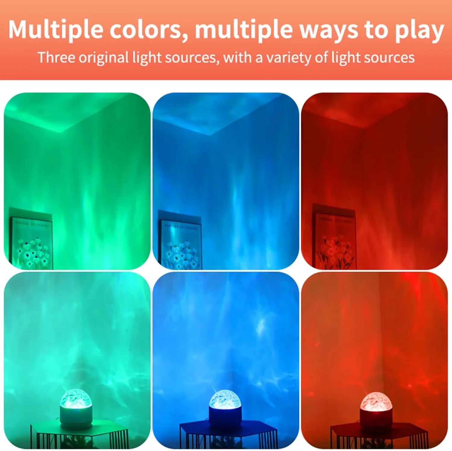 LED Night Light 16 Colors Ocean Wave Aurora Projector Light with Remote USB Powered Auto Rotate for Kids Room Ambient Decor Gift