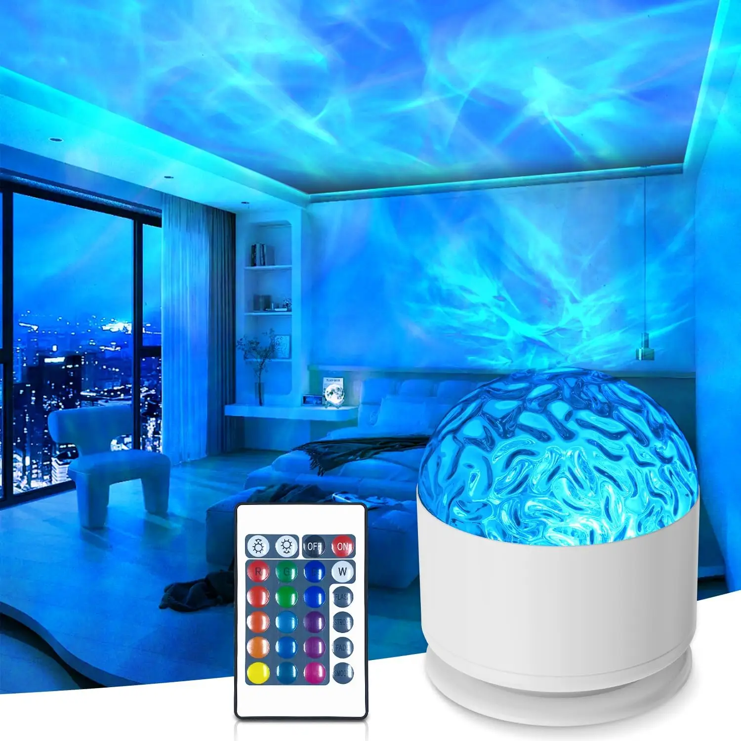 LED Night Light 16 Colors Ocean Wave Aurora Projector Light with Remote USB Powered Auto Rotate for Kids Room Ambient Decor Gift