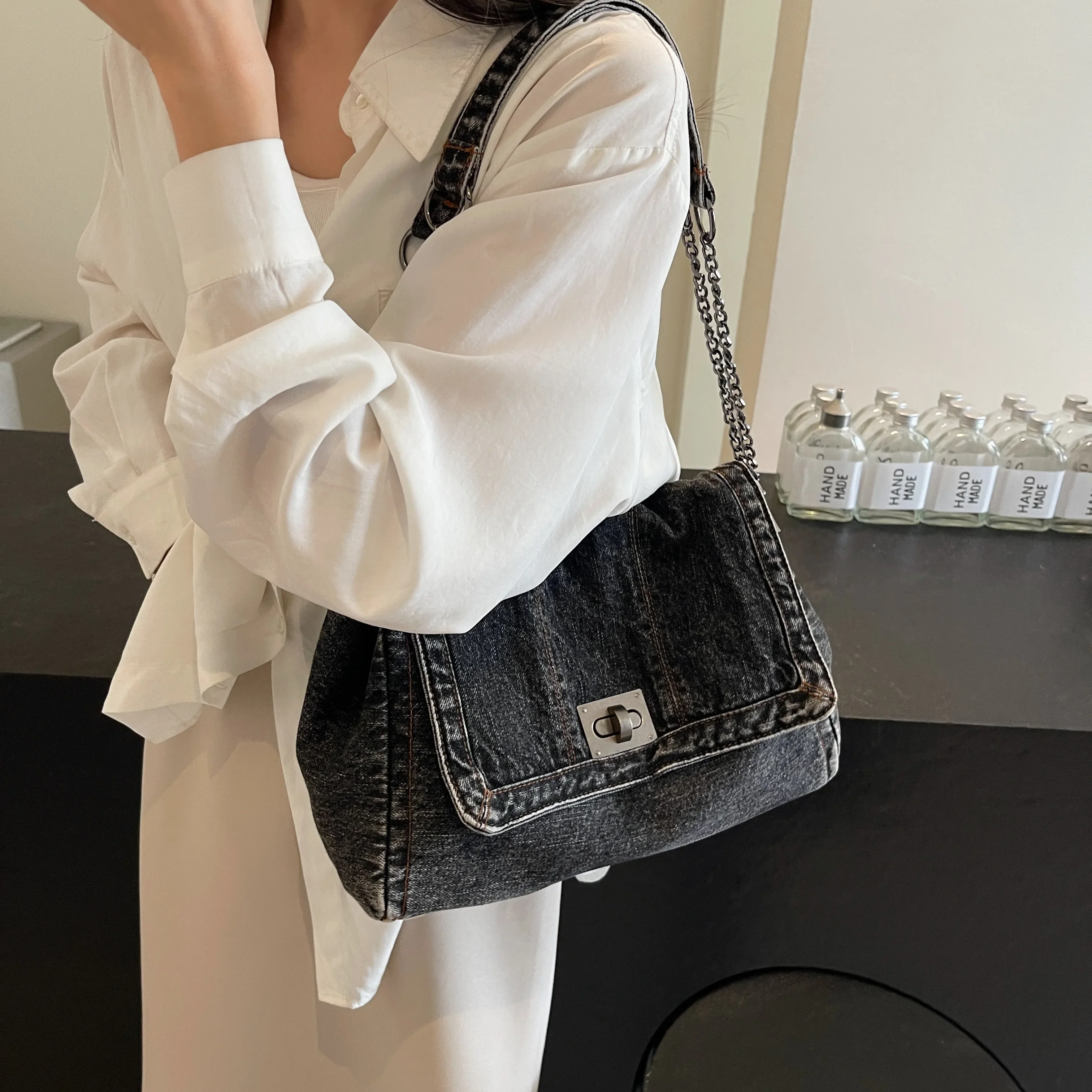 Denim bag women 2025 New fashion casual shoulder bags large capacity Tote Bag class commuting crossbody Bags for women bolsa sac
