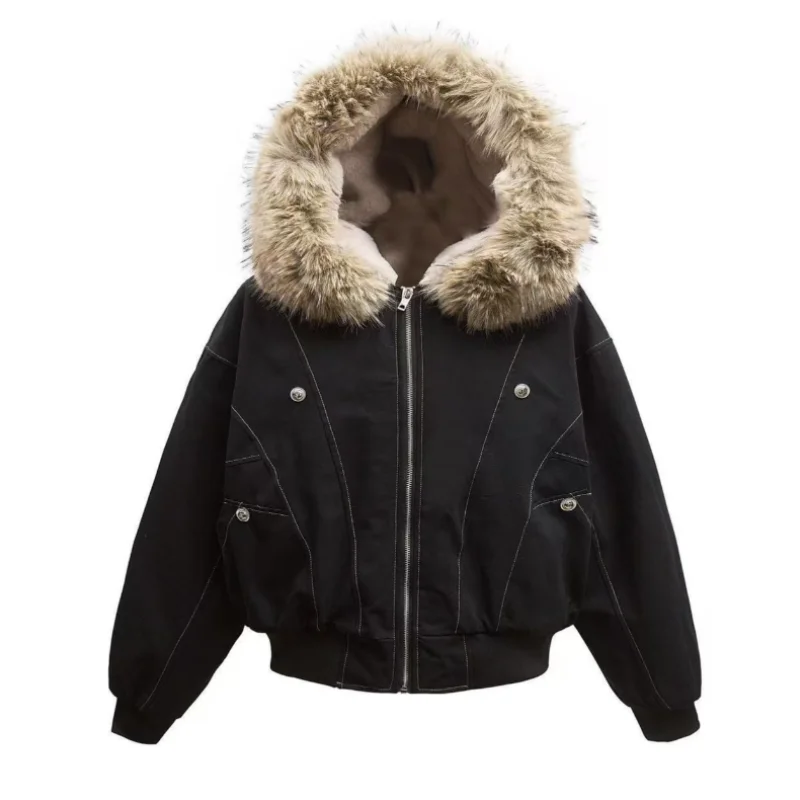 Fur Collar Hooded Parkas Y2k Harajuku Thicken Padded Jackets Casual Zipper Gothic Women&Men Winter Coats Streetwear New кур Punk