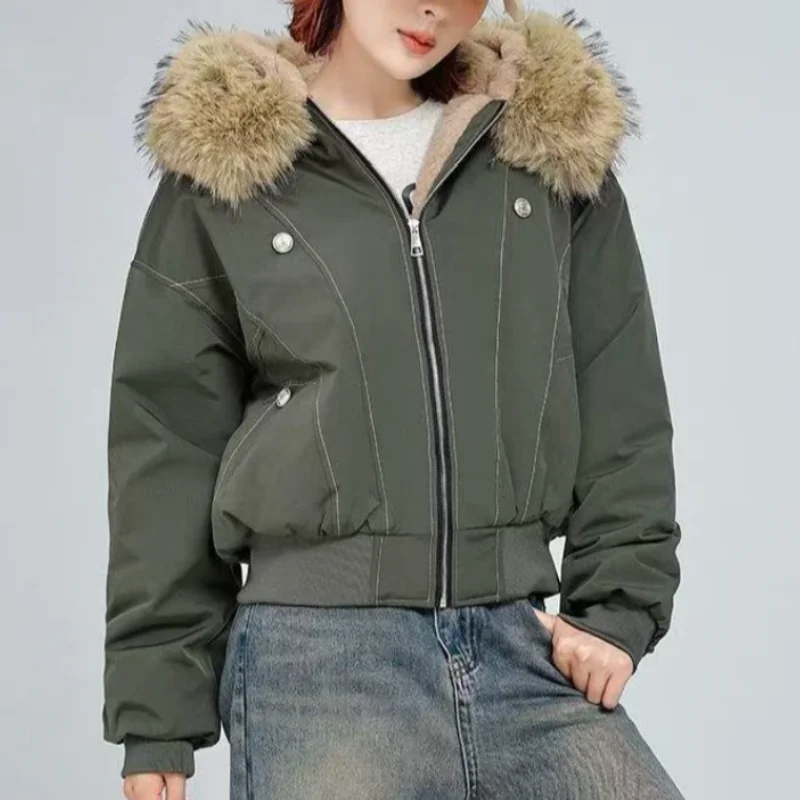 Fur Collar Hooded Parkas Y2k Harajuku Thicken Padded Jackets Casual Zipper Gothic Women&Men Winter Coats Streetwear New кур Punk