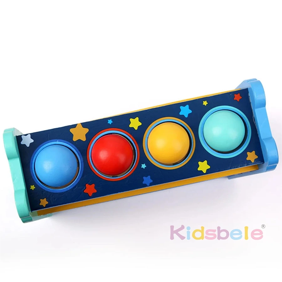 Children 4 Tracks Montessori Wooden Hammering Toy For Kids Fine Motor Skills Learning Color Matching Rolling Balls Party Game