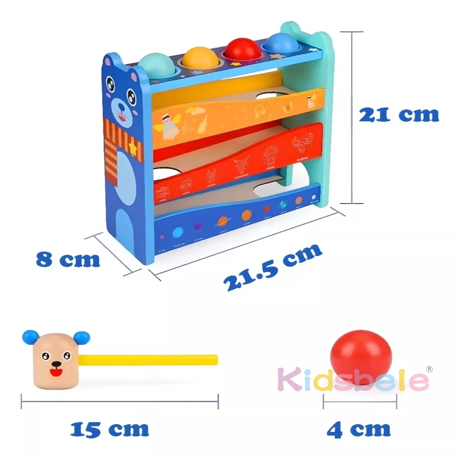 Children 4 Tracks Montessori Wooden Hammering Toy For Kids Fine Motor Skills Learning Color Matching Rolling Balls Party Game