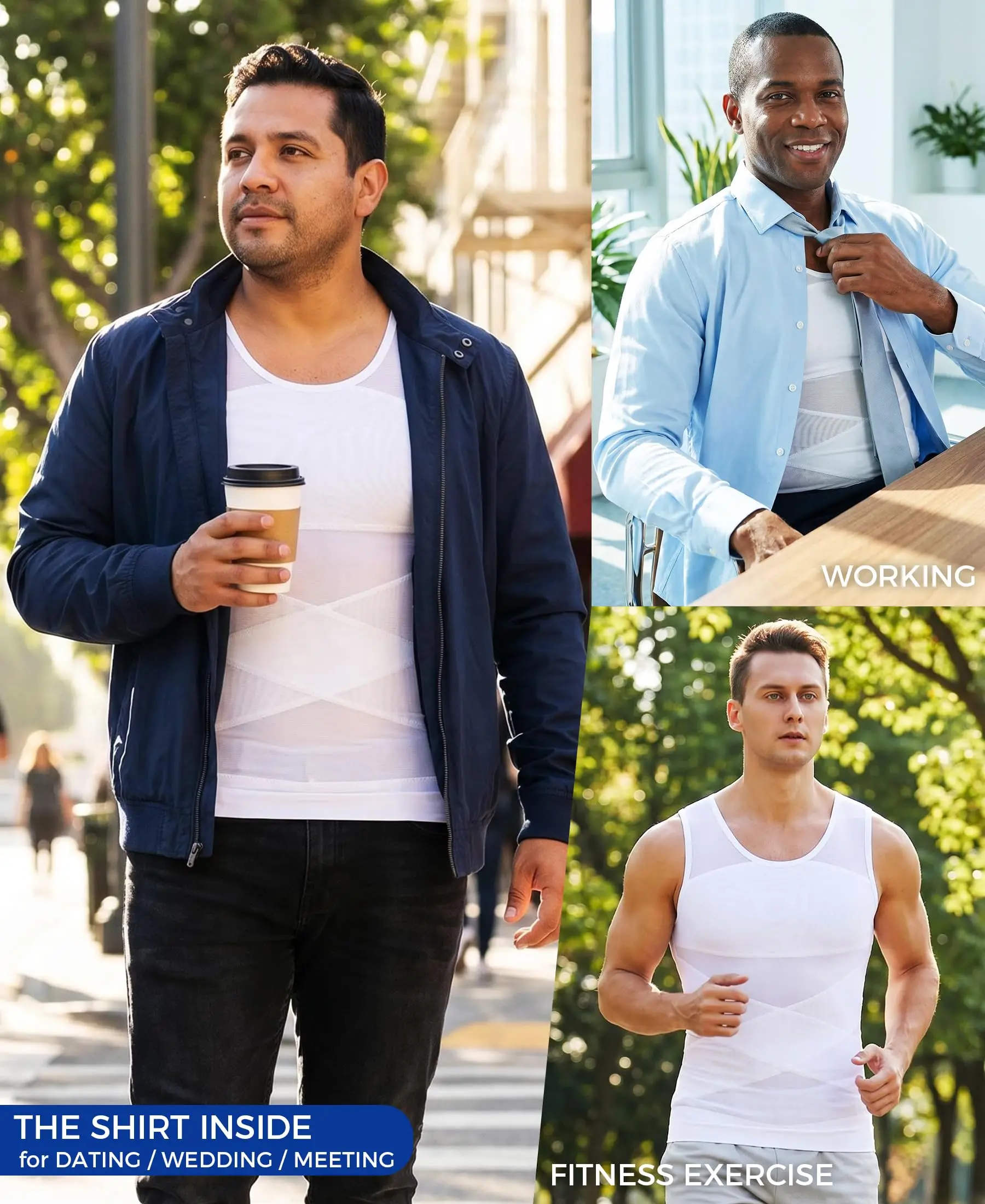 Shapershark Mens Compression Shirt Slimming Body Shaper Vest Gynecomastia Undershirt Tummy Layering  Control Shapewear Tank Top