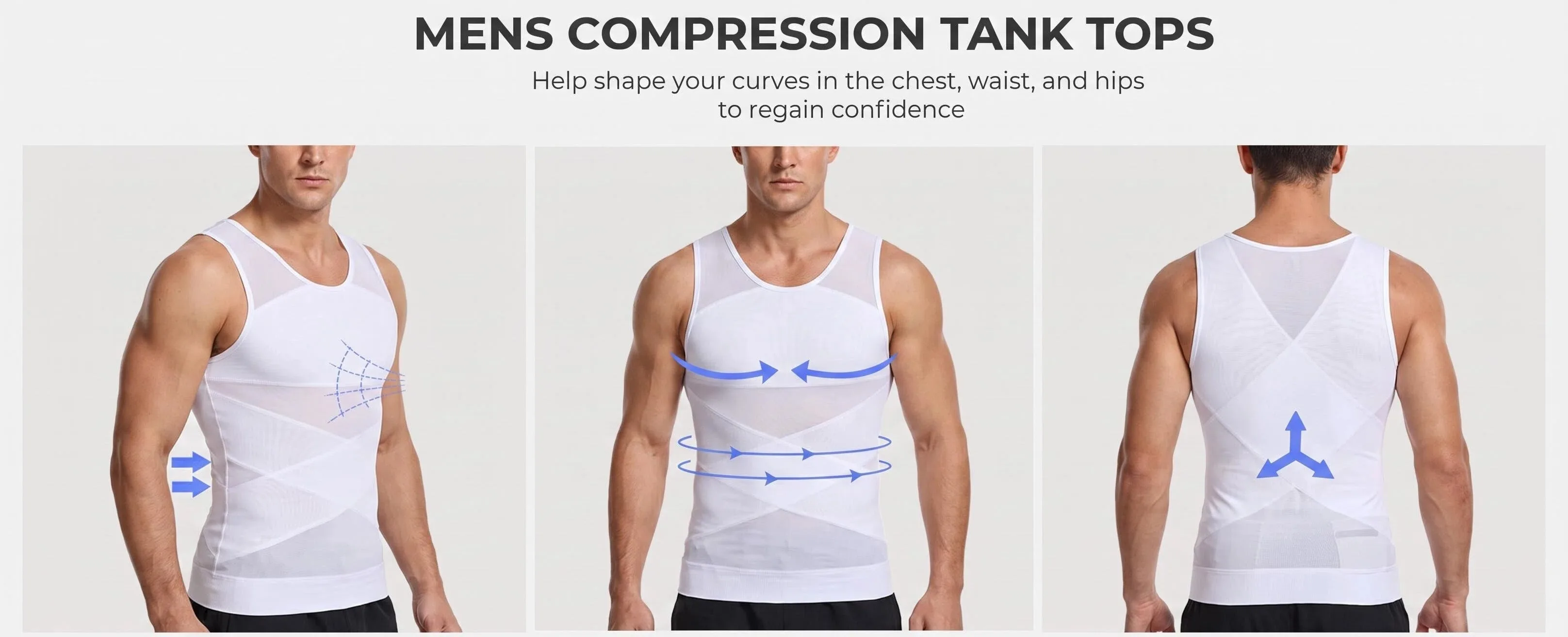 Shapershark Mens Compression Shirt Slimming Body Shaper Vest Gynecomastia Undershirt Tummy Layering  Control Shapewear Tank Top