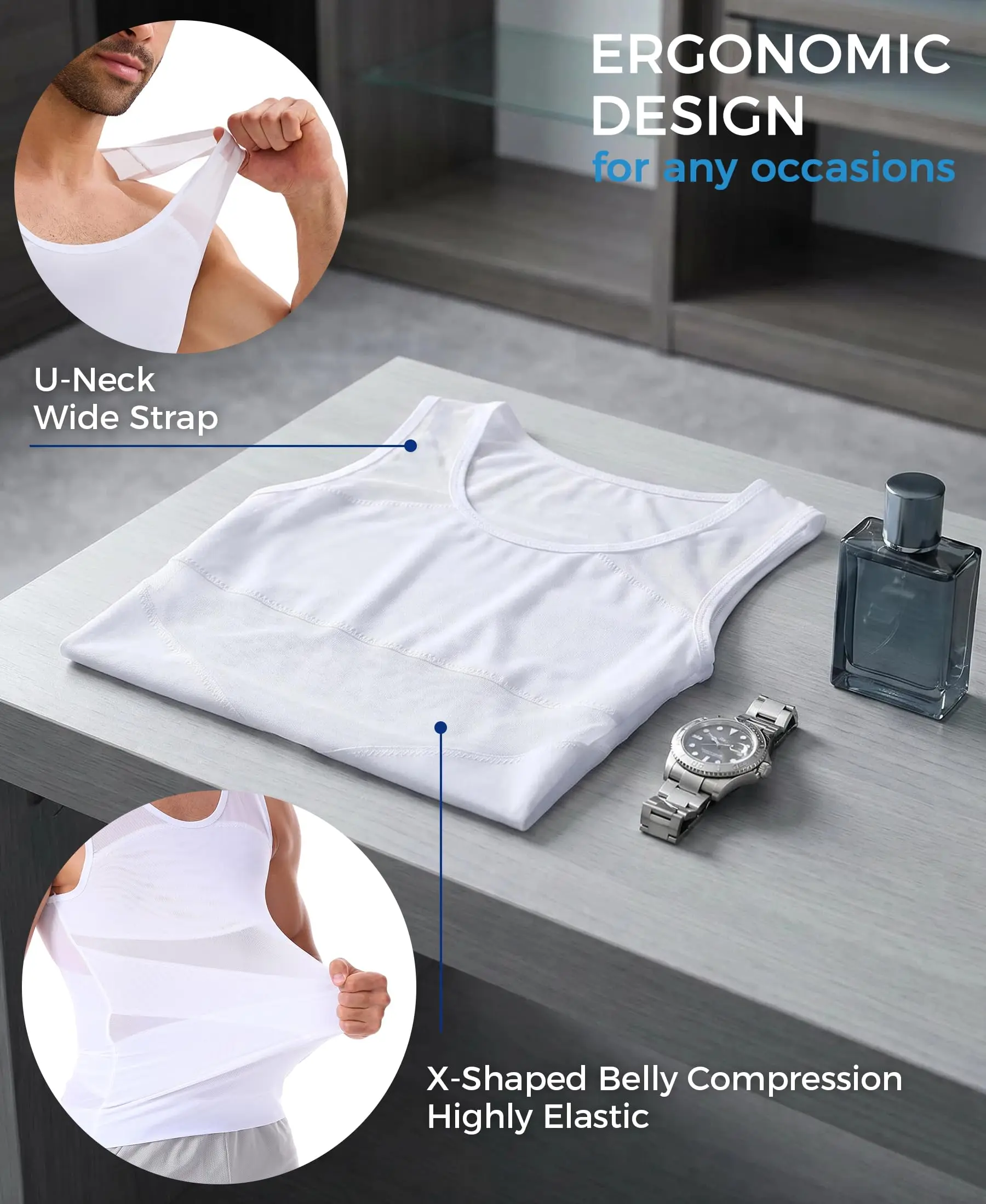 Shapershark Mens Compression Shirt Slimming Body Shaper Vest Gynecomastia Undershirt Tummy Layering  Control Shapewear Tank Top
