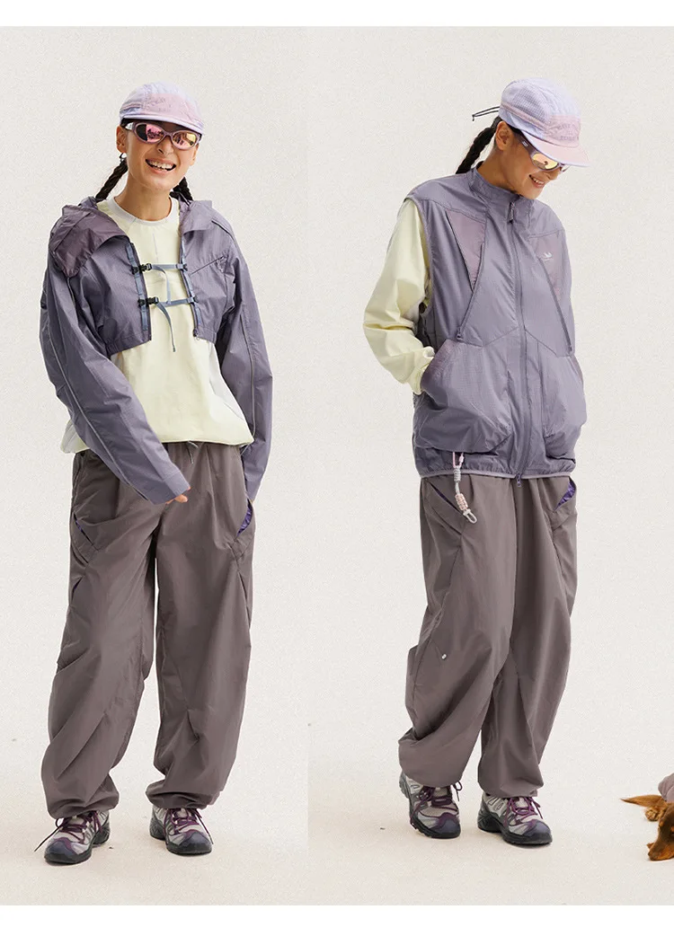 2 Pieces Vest Cloak Jacket Men Women Outdoor Sports Reflective Strip Loose Casual Techwear Waterproof Hooded Cargo Jacket Coat