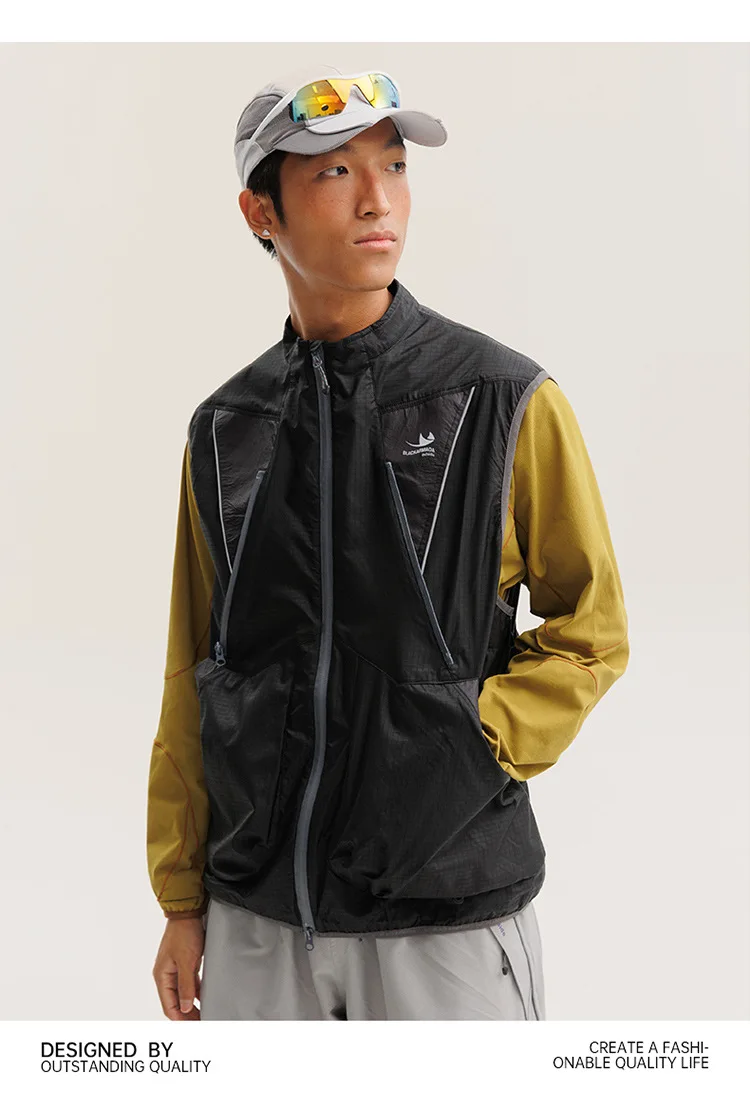 2 Pieces Vest Cloak Jacket Men Women Outdoor Sports Reflective Strip Loose Casual Techwear Waterproof Hooded Cargo Jacket Coat