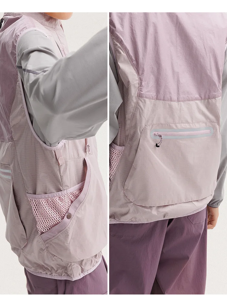 2 Pieces Vest Cloak Jacket Men Women Outdoor Sports Reflective Strip Loose Casual Techwear Waterproof Hooded Cargo Jacket Coat
