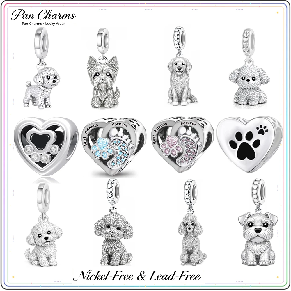Pan Charms Puppy Dog Paw Print Pet Lover Pendant Charm Beads Fit Original Bracelet Jewelry DIY Birthday Gift for Her/Him Women