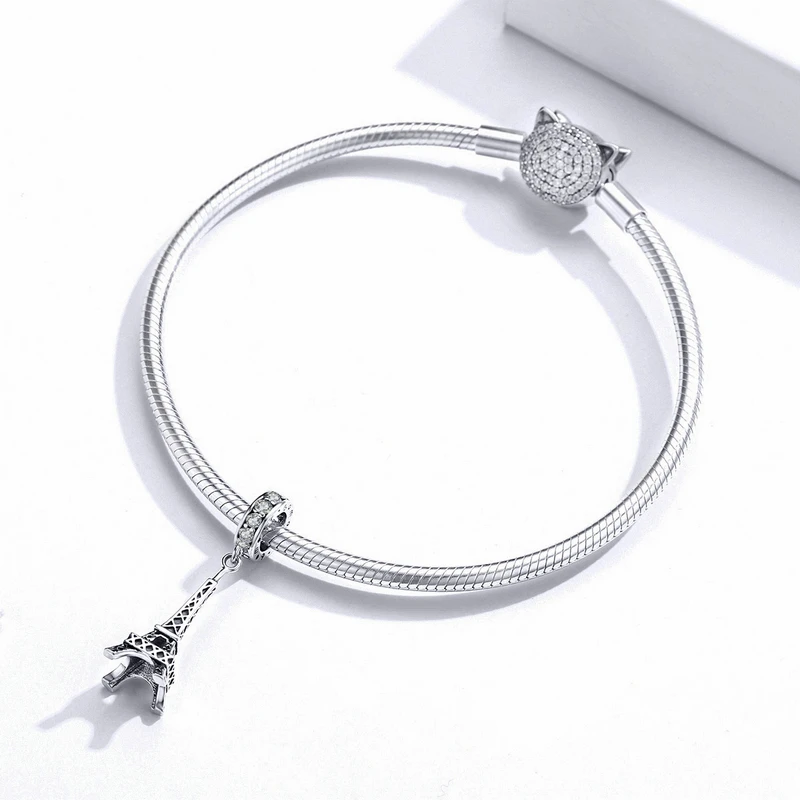 Wostu 925 Sterling Silver Travel Landmark Charms Camera Globe Airplane Eiffel Tower Big Ben Dangle Beads Fit Bracelet Women DIY