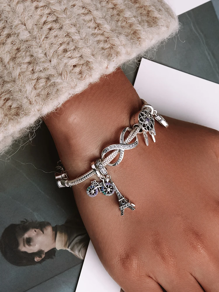 Wostu 925 Sterling Silver Travel Landmark Charms Camera Globe Airplane Eiffel Tower Big Ben Dangle Beads Fit Bracelet Women DIY