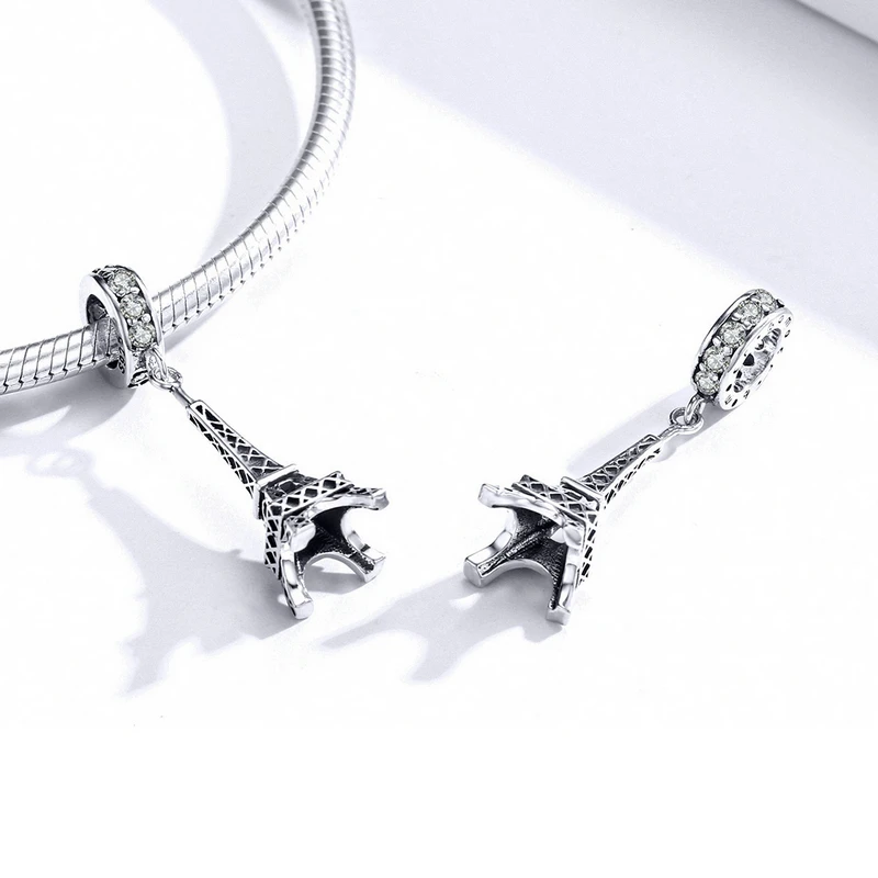 Wostu 925 Sterling Silver Travel Landmark Charms Camera Globe Airplane Eiffel Tower Big Ben Dangle Beads Fit Bracelet Women DIY