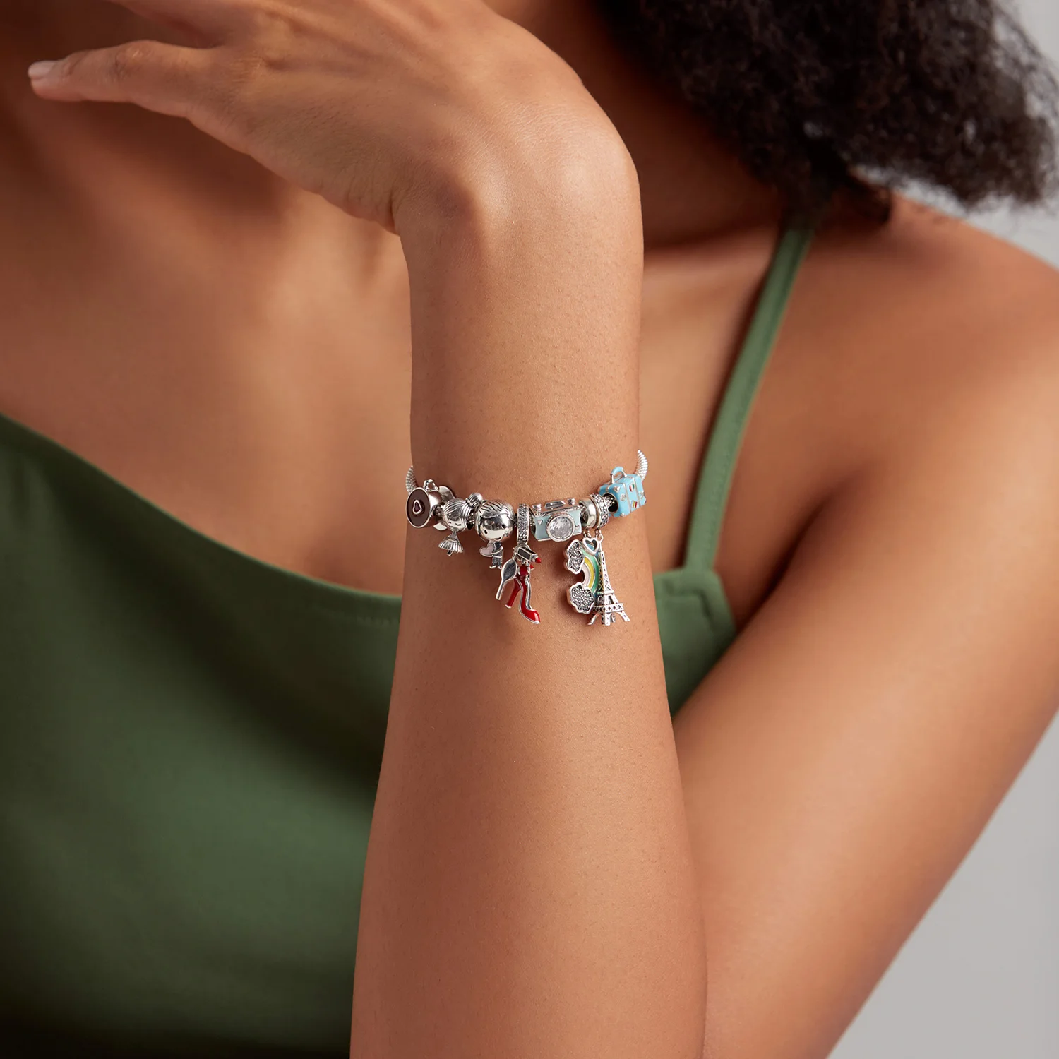 Wostu 925 Sterling Silver Travel Landmark Charms Camera Globe Airplane Eiffel Tower Big Ben Dangle Beads Fit Bracelet Women DIY