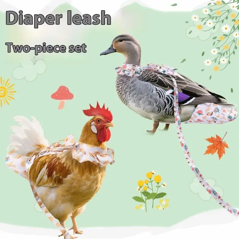 1/2Pcs Cute Cartoon Fashion Chicken Duck Vest Diaper Hen Belt Pet Traction Rope Set Comfortable Leads Pet Poultry Supplies