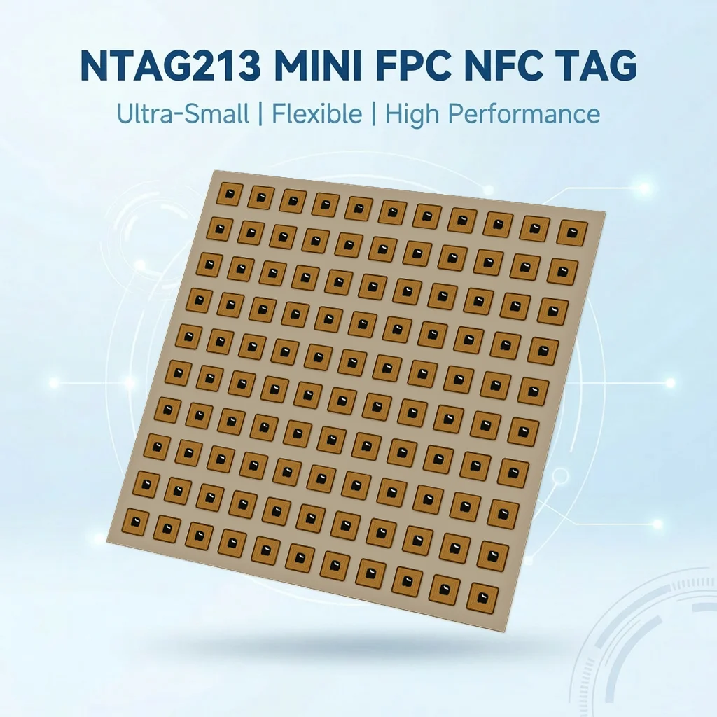 5x5mm Square FPC NFC Tag NTAG213 144B 13.56MHz Rewritable Micro RFID Sticker for Smart Jewelry Asset Tracking