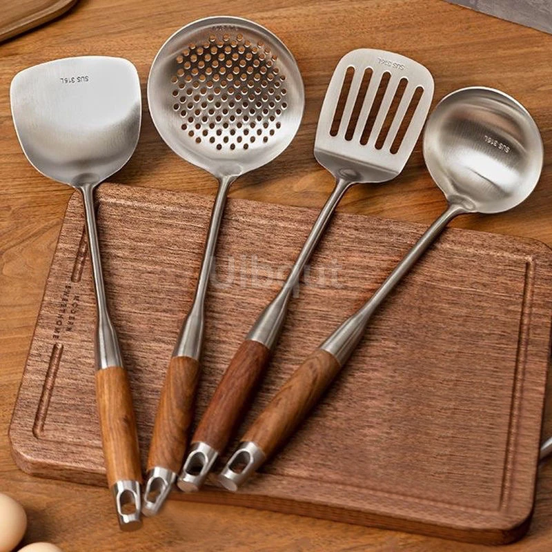 Pear wood stem 316 stainless steel spoon Household stir fry spatula Kitchen long handled spoon slotted spoon Stir fry spatula