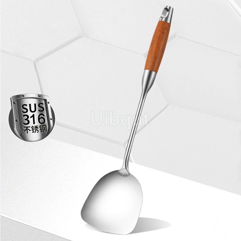 Pear wood stem 316 stainless steel spoon Household stir fry spatula Kitchen long handled spoon slotted spoon Stir fry spatula