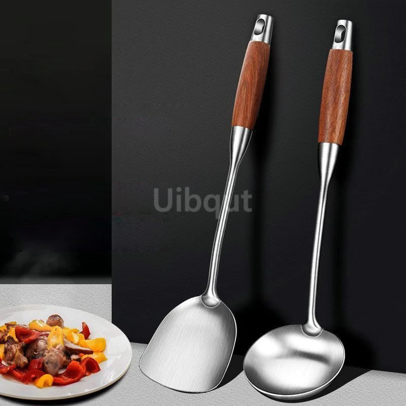 Pear wood stem 316 stainless steel spoon Household stir fry spatula Kitchen long handled spoon slotted spoon Stir fry spatula