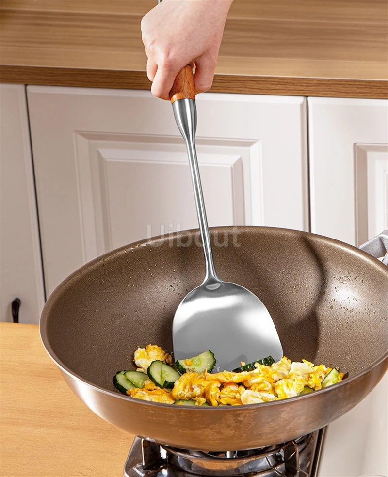 Pear wood stem 316 stainless steel spoon Household stir fry spatula Kitchen long handled spoon slotted spoon Stir fry spatula