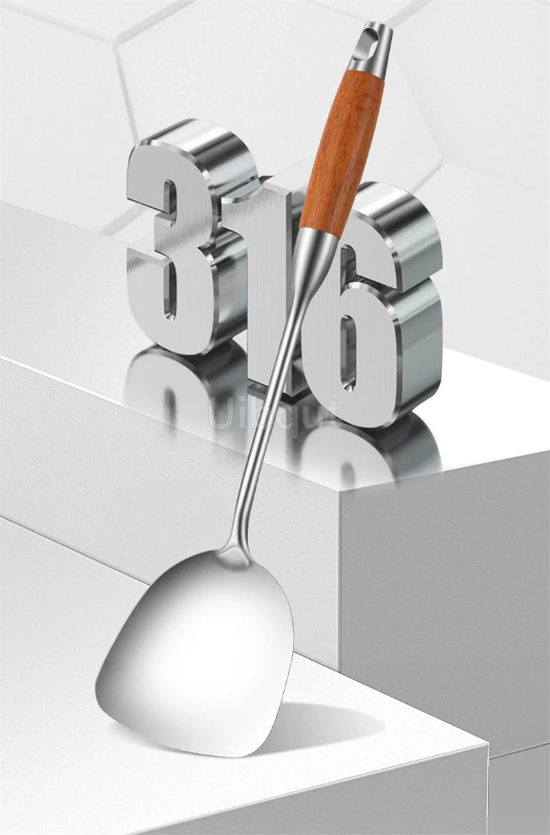 Pear wood stem 316 stainless steel spoon Household stir fry spatula Kitchen long handled spoon slotted spoon Stir fry spatula