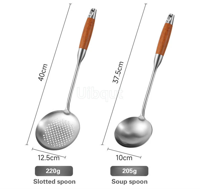 Pear wood stem 316 stainless steel spoon Household stir fry spatula Kitchen long handled spoon slotted spoon Stir fry spatula