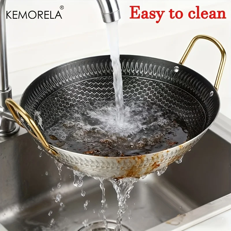 1PCS Stainless Steel Non-Stick Honeycomb Pan 24/26/28/30cm for Kitchen Fast Heat Conduction, Scratch-Resistant Non-Stick Surface